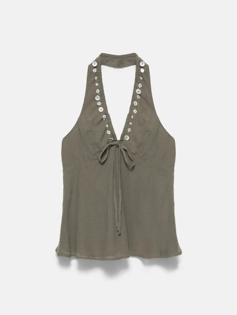 Halter neck top with buttons